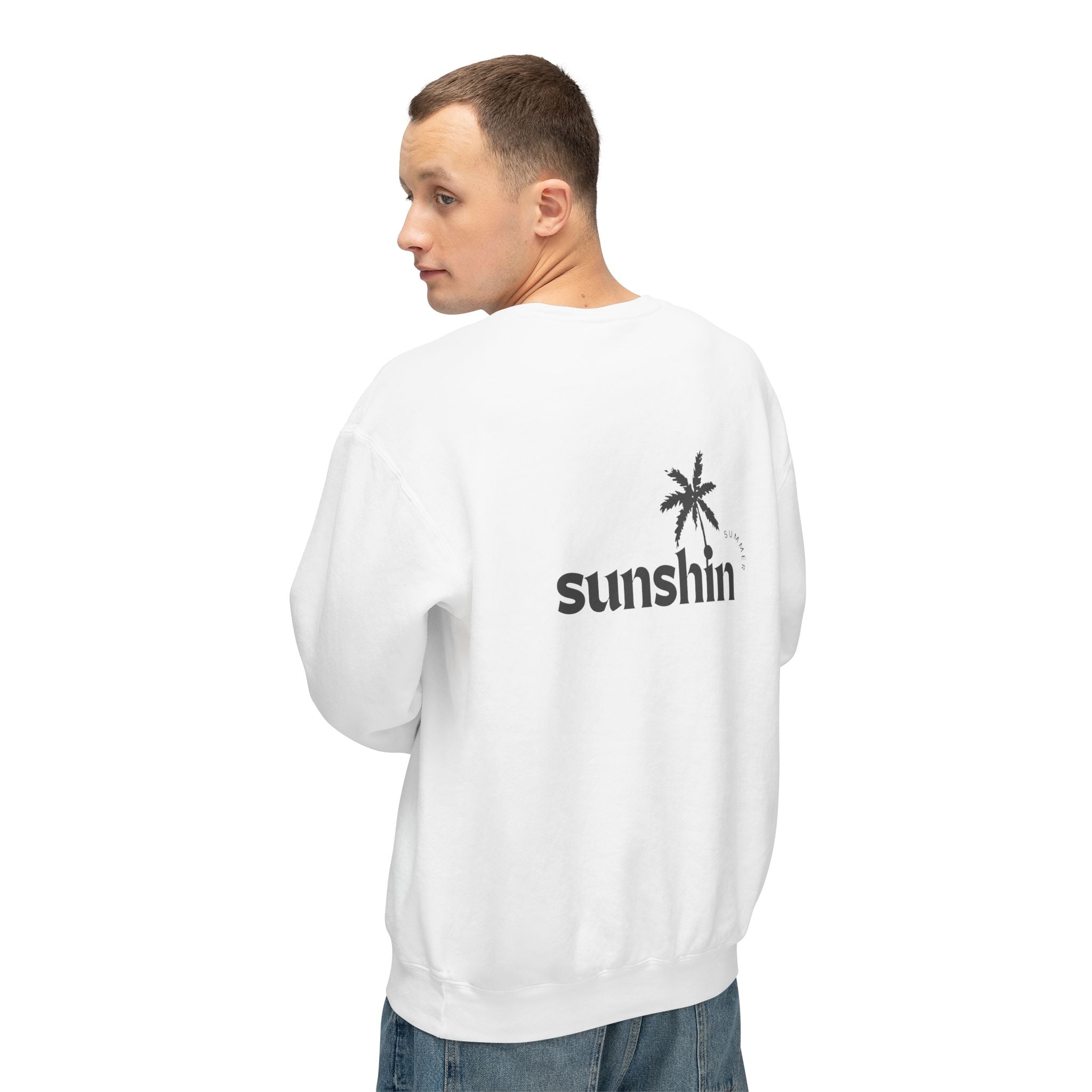 Sunshin Palm Crewneck Sweatshirt — Minimal Tropical Graphic Pullover